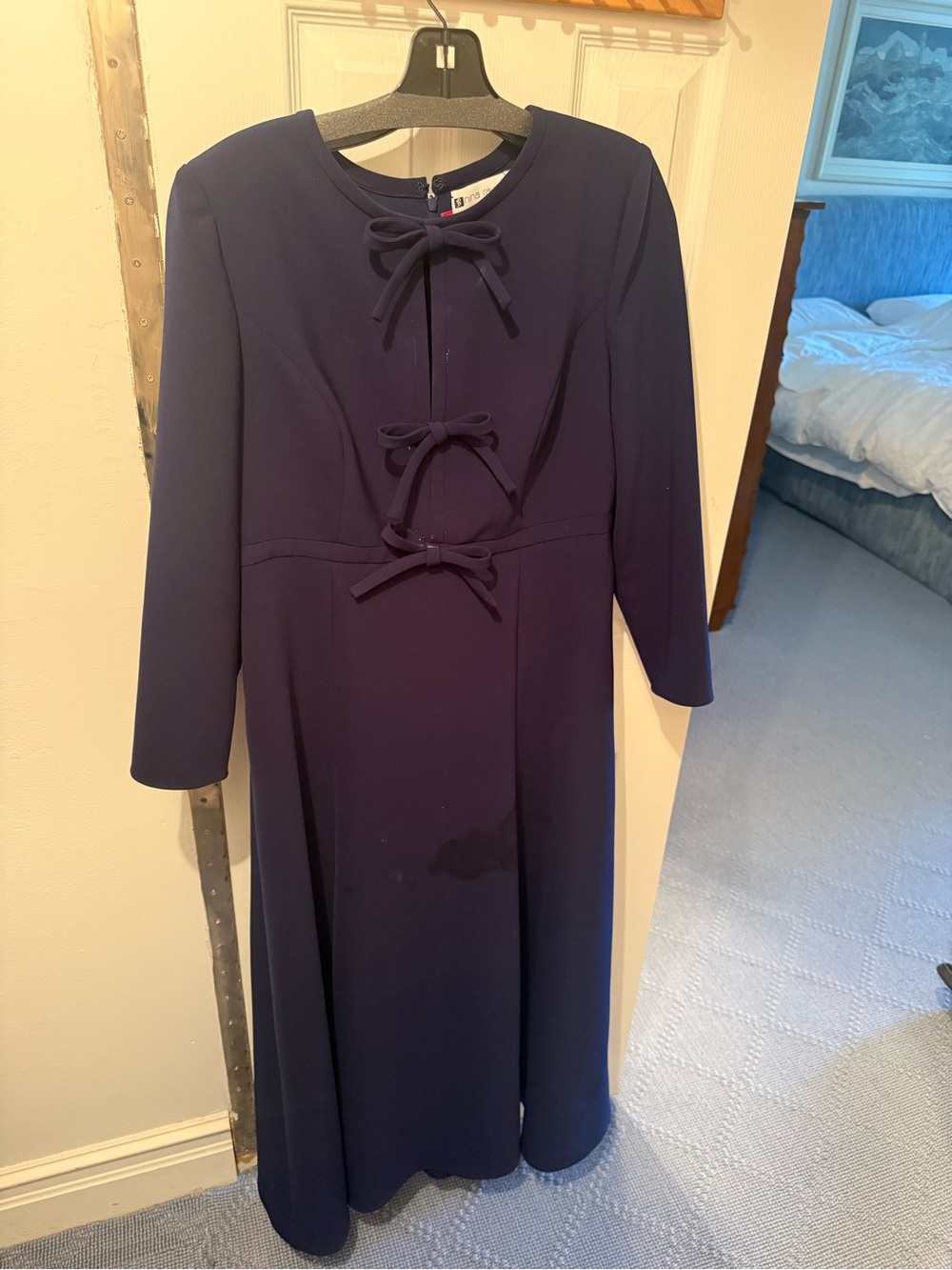 Carolina Herrera Navy Long Sleeve Tie-Front Midi Dress
